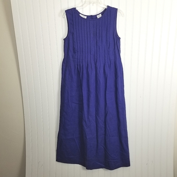 Liz Claiborne Petite Linen Sleeveless Shirt Dress Button Pin Tuck Tie Waist Blue - Picture 2 of 11